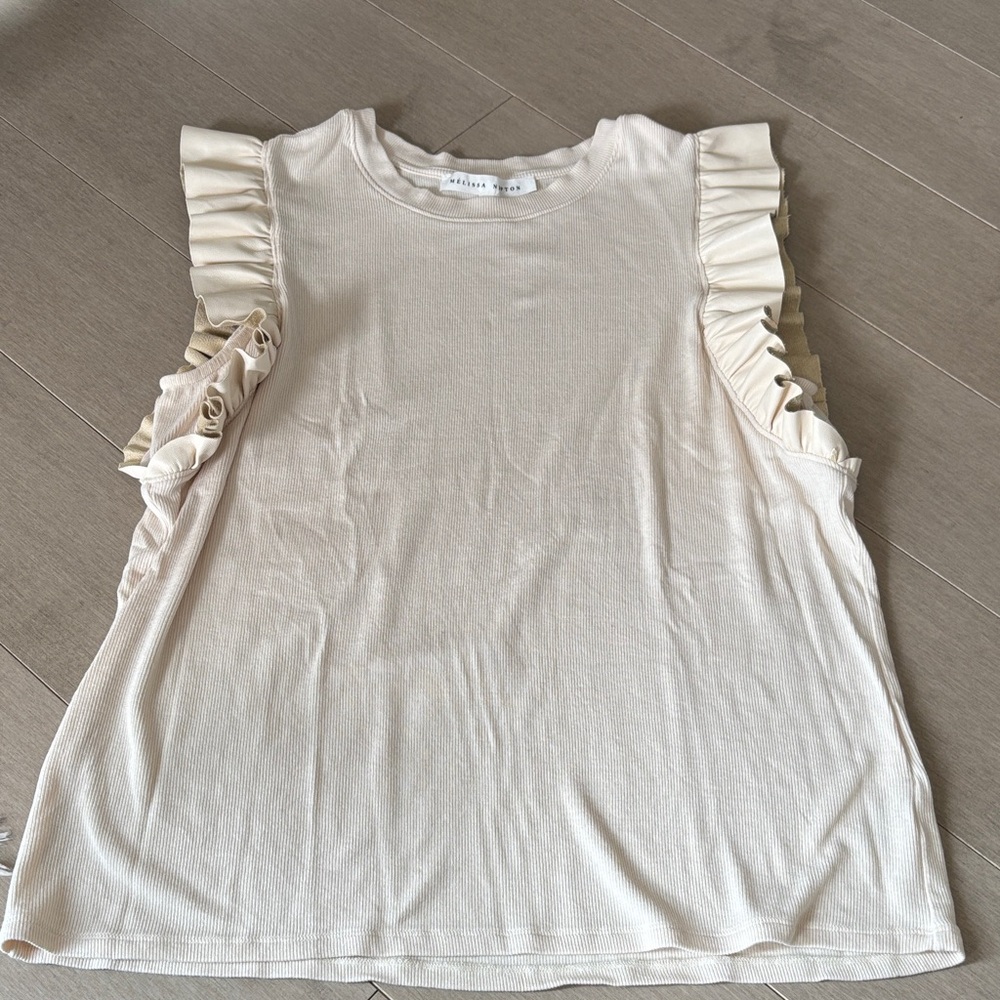 MELISSA NEPTON Cream Ruffle Sleeve Sleeveless Tank